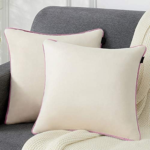 JURANJO Throw Pillow Covers Decorative Velvet Square Pillow Covers, Set of 2 Soft Ivory White Throw Pillow Covers for Couch Bedroom Car 18x 18 Inch