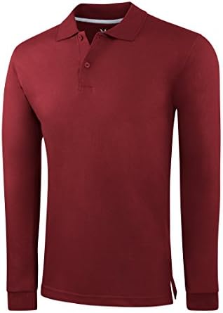 Men's Slim Fit Long Sleeve Jersey Polo Shirt - Burgundy,X-Large