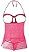 Women's Swirl Mesh Babydoll Set Lingerie Nightwear Sleepwear Dress(Rosered,L)