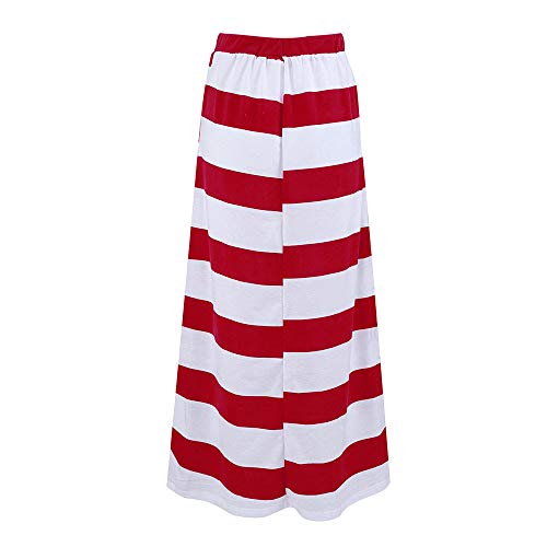 Clearance! Elogoog Womens Casual Elastic Waist Stripe Skirt Stretch Hight Waist Stripe Maxi Long Skirts with Pockets (L, Red) - Thumbnail 4