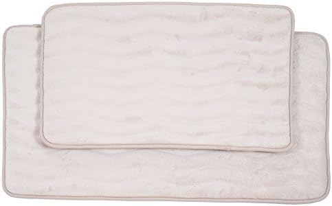 Lavish Home Bathroom Rug Set- 2-Piece Memory Foam Bath Mats-Wavy Microfiber Top-Non-Slip Absorbent Runner for Shower, Tub, Sink, or Kitchen (Ivory)