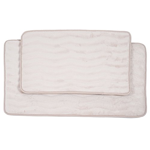 Lavish Home Bathroom Rug Set- 2-Piece Memory Foam Bath Mats-Wavy Microfiber Top-Non-Slip Absorbent Runner for Shower, Tub, Sink, or Kitchen (Ivory)