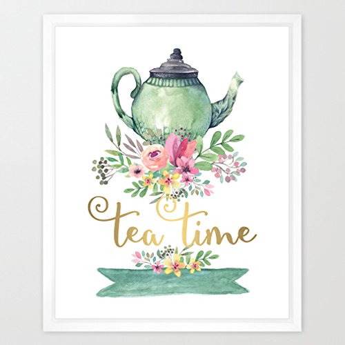 Eleville 8X10 Tea time Real Gold Foil and Floral Watercolor Art Print
(Unframed) Kitchen Art Home Decor Motivational Art Inspirational Print
Birthday Wedding Gift Quote Print WG004