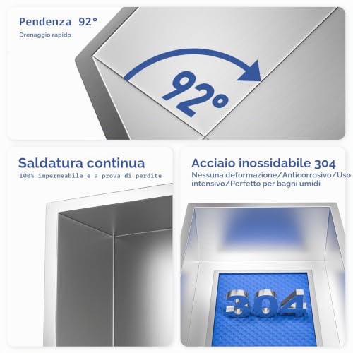 Bernkot Wall Mounted Shower Niche Stainless Steel 45 x 30 x 10 cm Wall Mounted Niche Bathroom Shelf Brushed Silver