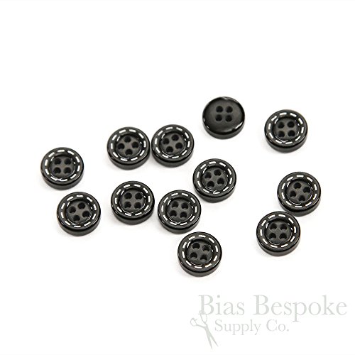 Set of 12 Thick Black Shirt Buttons with White Detailing, Made in Italy