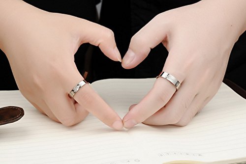 LAVUMO His Her Engagement Matching Couple Rings Stainless Steel Promise Wedding Anniversary Band Lock Key (His, 9)