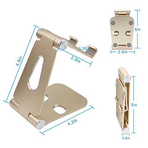 Desktop Cellphone Stands,Tablet Stand, Adjustable Foldable Multi-Angle Aluminum Desktop Phone Cradle Holder for Switch, Tablets 7-10 inch Charging and More [Upgraded Version], Gold - Thumbnail 2