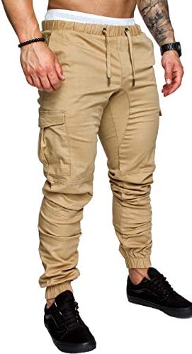 WIEAYUMEI Mens Cargo Jogger Pants Elasticated Waist Drawstring Combat Trouser Lightweight Cuffed Cargo Pockets Pants