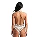 inlzdz Women's Lingerie Sheer Mesh Fishnet Halter Neck Backless Zip Up Leotard Teddy Bodysuit White Large