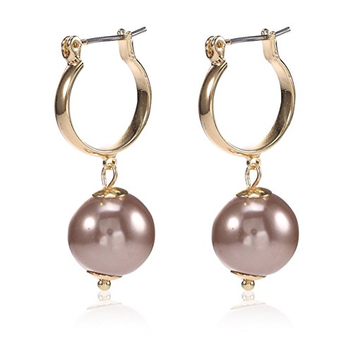 Gold/silver tone colorful pearl dangle drop hoop earrin…