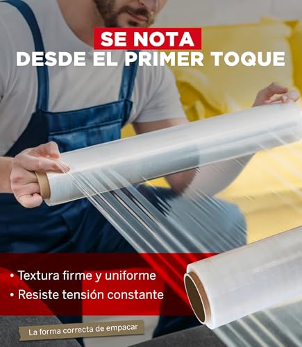 YUREX Emplaye Rollo Calibre 80 que Rinde Más con Menos Vueltas 18 pulgadas x800 pies para Empaque y Embalaje Protege Muebles Pallets en Mudanzas y Almacenaje sin Dejar Residuos Manual y Transparente