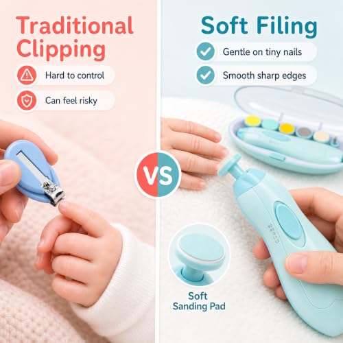 Gnker Baby Nail Trimmer, Electric Nail File & Baby Nail Cutter | 12-in-1 kit, 4 replacement pads, for newborn toddler fingernails & toenails, blue