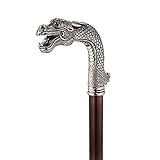 Design Toscano Asian Dragon Walking Stick, 35 Inch, Pewter Handle and Hardwood Cane, Silver