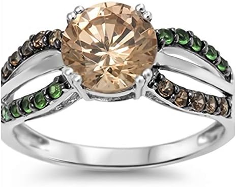 Sterling Silver CZ Ring [Green & Tan/Brown] Cubic Zirconia Jewellery Gift