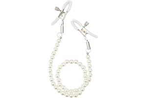 ACEKIILY Nipple Clamp Adjustable Pressure Pearl Body Chains Necklace for Women 316L Stainless Steel Nipple Clips Non Piercing Body Jewelry for Women Men Faux Body Jewelry (White Style)