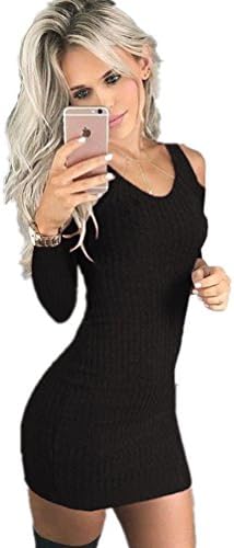Centralsky Womens Sexy Casual Slim Long Sleeve Maxi Knitted Thin Sweater Dress (Black, S)
