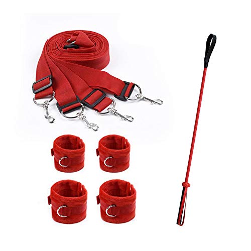 Under The Bed Restraints Kit System – Bed Bondage Straps Kit with Adjustable Wrist and Ankle Cuffs Handcuffs for Couples, Fits Almost Any Size Mattress,Red