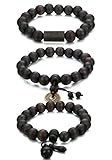 FUNRUN JEWELRY 3PCS 11MM Wood Bead Bracelet for Men Women Buddhist Mala Bracelet Elastic
