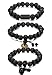 FUNRUN JEWELRY 3PCS 11MM Wood Bead Bracelet for Men Women Buddhist Mala Bracelet Elastic