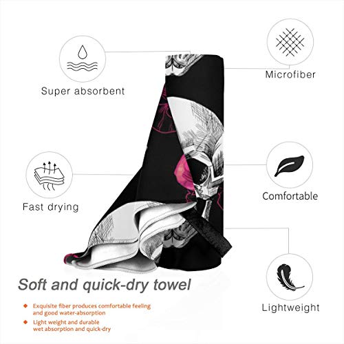 Microfibre-towel-lightweight-travel-beach-towel-Extra-large-quick-drying-camping-towel-Premium-gym-towels-for-swimming-yoga-Highly-absorbent-fast-dry-Pink-Roses-Skull