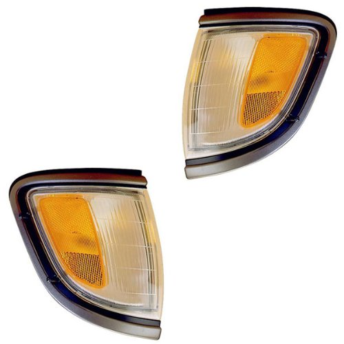 1995-1996 Toyota Tacoma Pickup Truck (2WD 2 Wheel Drive) Corner Park Light Turn Signal Marker Lamp with Black Trim Pair Set Right Passenger And Left Driver Side (95 96)