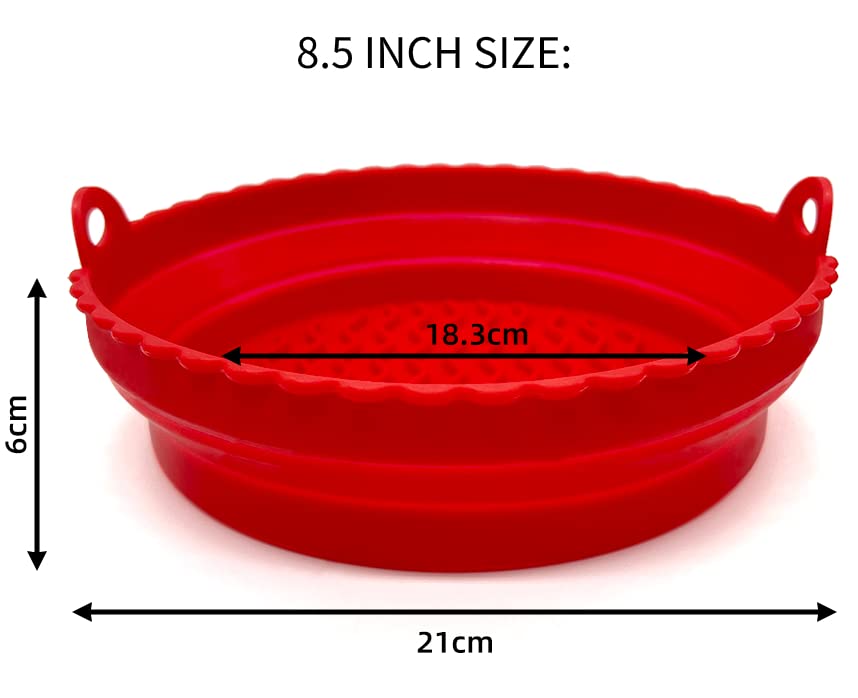 Air Fryer Silicone Liners Pot 2 Pack Air Fryer Accessories for 5 Qt to 8 Qt, Reusable Silicone Air Fryers Basket Bowl Foldable for Baking Tray Oven, Red+Pink, 8.5 Inch