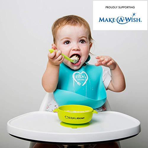 Baby Feeding Set - Silicone Bib Plates Bowls Spoons - Divided Plate Suction Bowl & Soft Spoon Aids Self Feeding - Adjustable Bib Easily Wipe Clean - Spend Less Time Cleaning Up After Toddler/Babies - Thumbnail 3