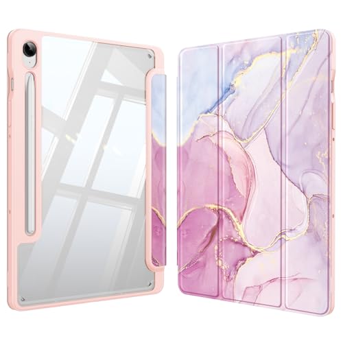 Fintie Hybrid Slim Case for Samsung Galaxy Tab S9 FE 10.9 Inch/Galaxy Tab S9 11 Inch 2023 with S Pen Holder, Shockproof Cover with Clear Transparent Back Shell, Auto Wake/Sleep, Dreamy Marble