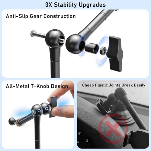 TeQable Heavy Duty Window and Dashboard Tablet Mount for Truck Car, Anti-Shake Metal Joint iPad Dash Holder, No Sticky Gel Suction Cup Stand for iPad Pro 12.9 Air Mini, Commercial Van Vehicle