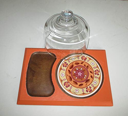 Up Cycled Vintage, Cheese Board, Orange, natural All Wood, Designer Ceramic Tile, Kitchen Decor, Table Decor, Wine and Cheese, Cheeses, Snacks, Dips, Spreads, Dining and Serving