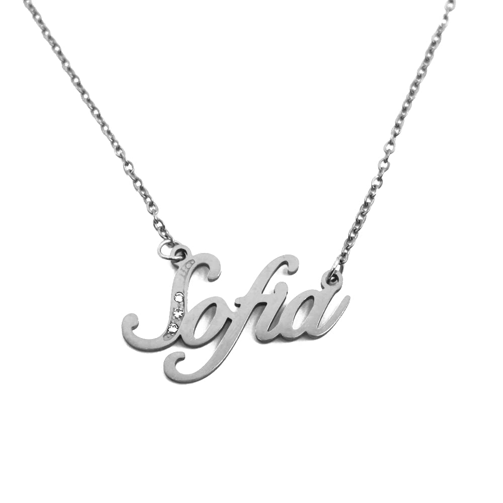 Kigu Name Necklace Sofia - Silver Tone - Custom Name Necklace - Personalised Jewellery for Ladies- Customised Jewellery for Girls- Custom Pendant Sofia
