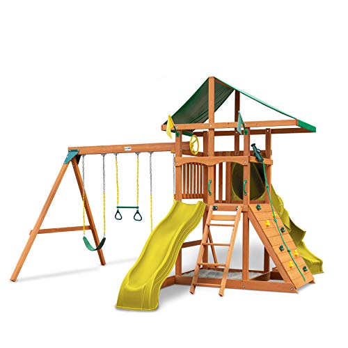 Gorilla Playsets 011073Y Outing Wood Swing Set with Green Vinyl Tarp