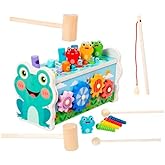 Wooden Educational Toy, 8-Note Xylophone with Fishing Game, Musical Learning Center for Kids, 11.2 x 4.4 x 4.21 inches, Multicolor