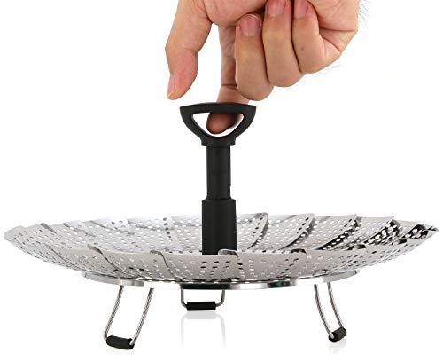 TOPOKO Vegetable Steamer Basket, Fits Instant Pot Pressure Cooker 5/6 QT and 8 QT, 18/8 Stainless Steel, Folding Steamer Insert For Veggie Seafood Cooking. (Steamer with Retractalbe Handle) - Thumbnail 2