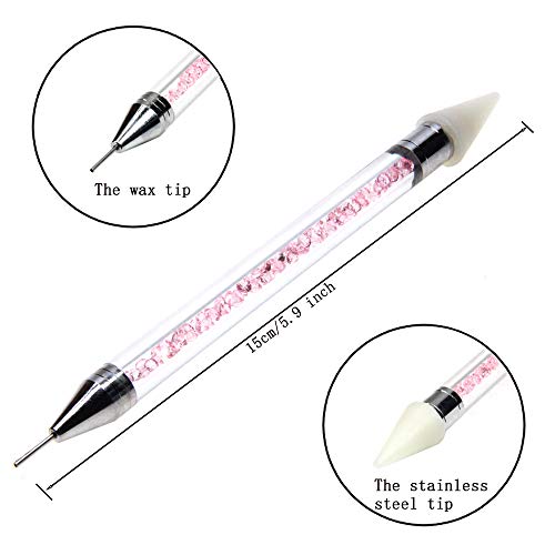 Rhinestone Jewel Pickup Tool,Crystal Studs Wax Pen,Flat Back Rhinestones 6 Size(2-5mm) with Multi Shapes Glass AB Rhinestones for Nails Decoration Crafts Face Art Clothes Shoes Bags DIY-3800 Pcs by MG