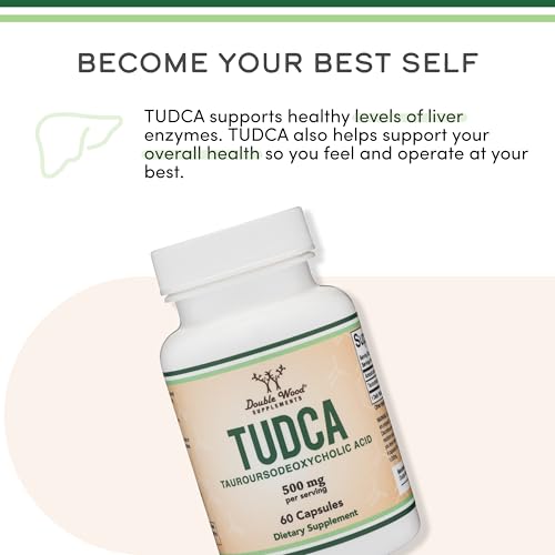 TUDCA Bile Salts Liver Support Supplement, 500mg Servings, Liver and Gallbladder Cleanse Supplement (60 Capsules, 250mg) Genuine Bile Acid TUDCA with Strong Bitter Taste by Double Wood