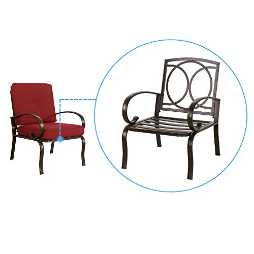 Cloud Mountain Set of 4 Patio Club Chairs Outdoor Patio Dining Chairs Wrought Iron Set Garden Dining Seating Chair, Brick Red Cushions - Thumbnail 5