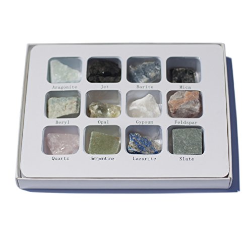 Chillipepperstone 12 Natural Mineral Untumbled Rock Science Stone Collection - Non-Metalic Sample Set