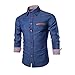 haoricu Mens Shirt, Mens Boys Elegant Slim Fit Long Sleeve Casual Formal Shirts for Work Tops (M, Blue)