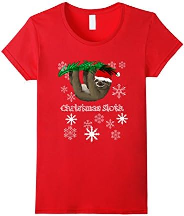 Womens Christmas Sloth T-Shirt - Holiday Sloth Tee Small Red