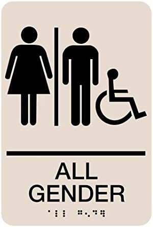 All Gender ADA Compliant Restroom Sign - Includes Adhesive Tape and Instructions (1 Sign, Taupe)