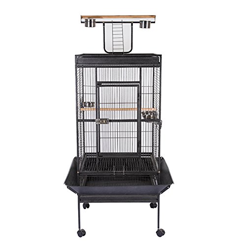 Olymstore Large Parrot Bird Cage 63” Height Playtop Macaw Finches Budgie Conure Parrotlet Wire Cage Wheels, Play Stand, Trash Tray, Birdcages