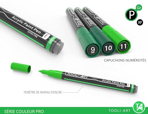 Acrylic Paint Pens Set of 22 Assorted Pro Color Series Markers, 0.7mm Extra Fine Tip for Rock Painting, Glass, Cups, Wood, Canvas, Non-Toxic (Green)
