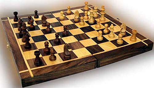 (K&K) Wooden Made 10 Inches Chess Fordable with Pieces (Easy Keepable Product)