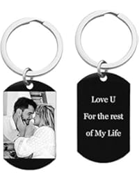 Black - One Side Photo + One Side Text Personalized Engraved Stainless Steel Custom Dog Tag Key Chain