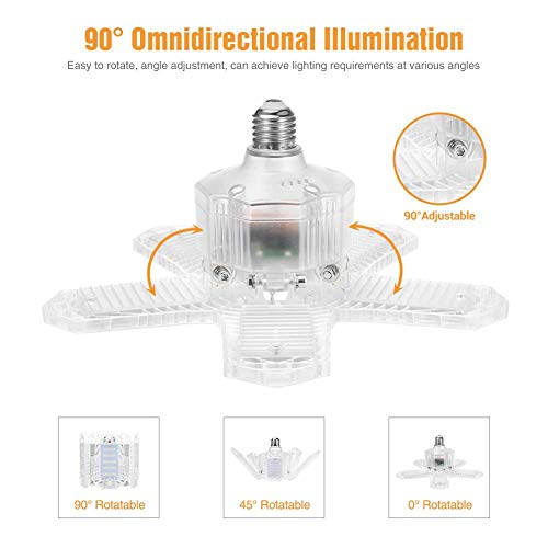 1 Pack LED Garage Light, ISKYDRAW 100W E26 Deformable LED Garage Ceiling Lights, 10000LM Garage Lighting with 5 Adjustable Panels,LED Shop Lights for Garage, Warehouse, Workshop, Basement, Barn