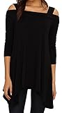 Lolichy Women Cold Shoulder Top Black 3/4 Sleeve Tunic Tops Tank