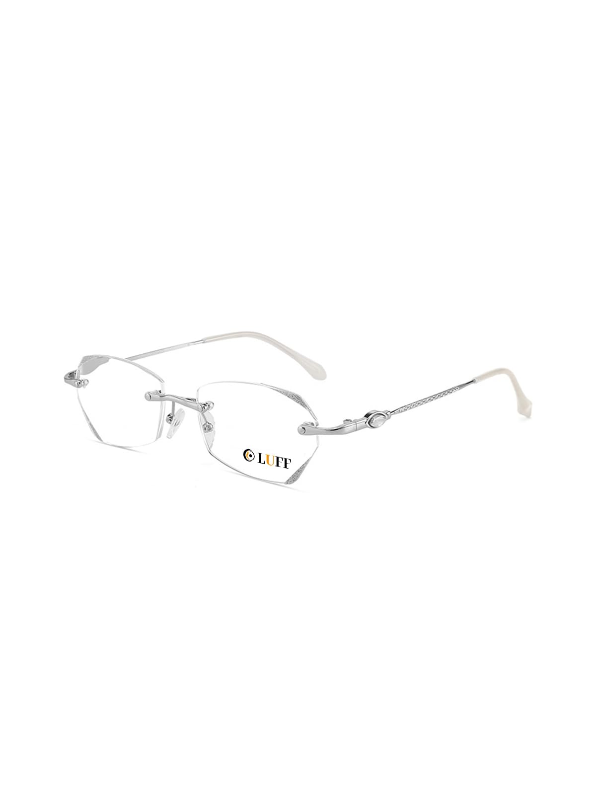 LUFF Rimless Reading Glasses for Women,Frameless Metal Fashion Diamond Cut Edge Blue Light Computer Readers,Anti Eyestrain