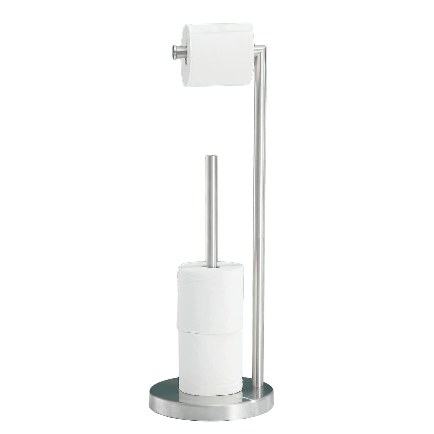 Toilet Roll Holder Free Standing, NEWRAIN Brushed Nickel Bathroom Accessories Freestanding Toilet Roll Holder, Stainless Steel Toilet Roll Storage