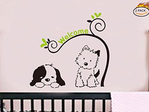 2 PACK Cute dog welcome Banksy Vinyl Art Wall Stickers decals for Nursery and kids room